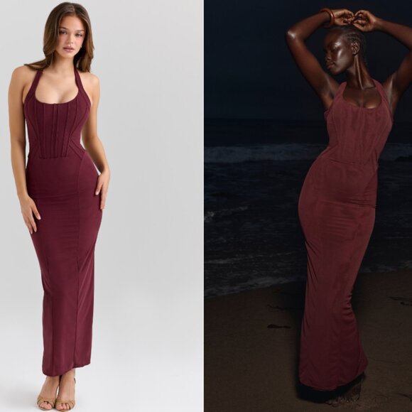 House of CB Dresses & Skirts - House of CB Lusilla grape stretch mesh halter neck midi dress NWOT
